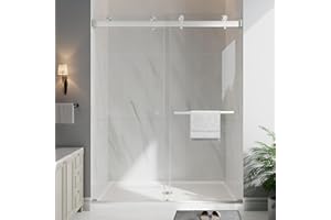 EASYWORC Shower Glass Door, 55-60" W x 76" H Frameless Double Sliding Shower Doors, 1/4" (6mm) Thick ANSI Certified Tempered Glass with Explosion-Proof Film and Nano Coating, Brushed Nickle