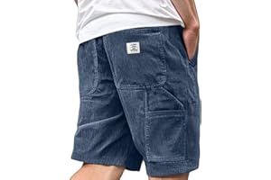 Mens Corduroy Shorts Casual Elastic Waist Drawstring Lightweight Sweatpants Loose Fit Summer Beach Shorts with Pockets