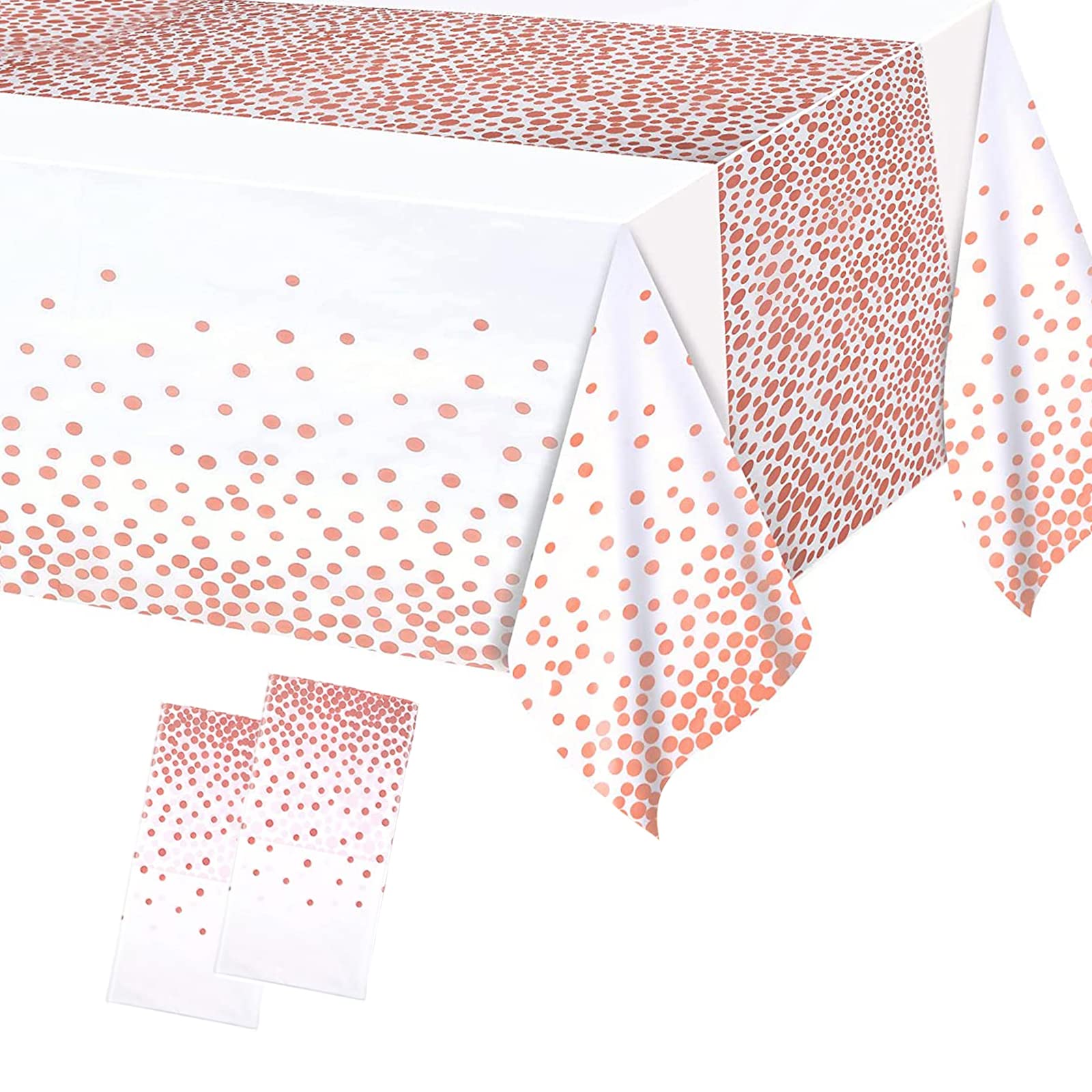 2Pc 137*274cm White and Rose Gold Disposable TableCloths Party Paper Plastic TableCloth,Large Thicken Dot Rectangular Waterproof Table Cover for Picnic,Halloween,Wedding,Christmas,Birthday Party Decor