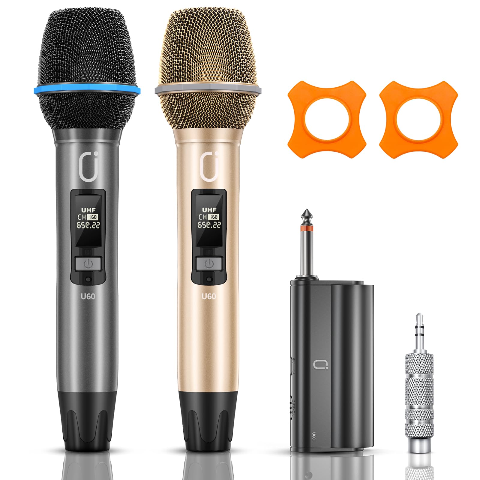 HWWR Wireless Microphones for Karaoke: Dual Professional Karaoke Microphone for Singing, Rechargeable Dynamic UHF Mic System with Receiver for Church, Party, Meeting, Speech, PA System, Plug and Play Image