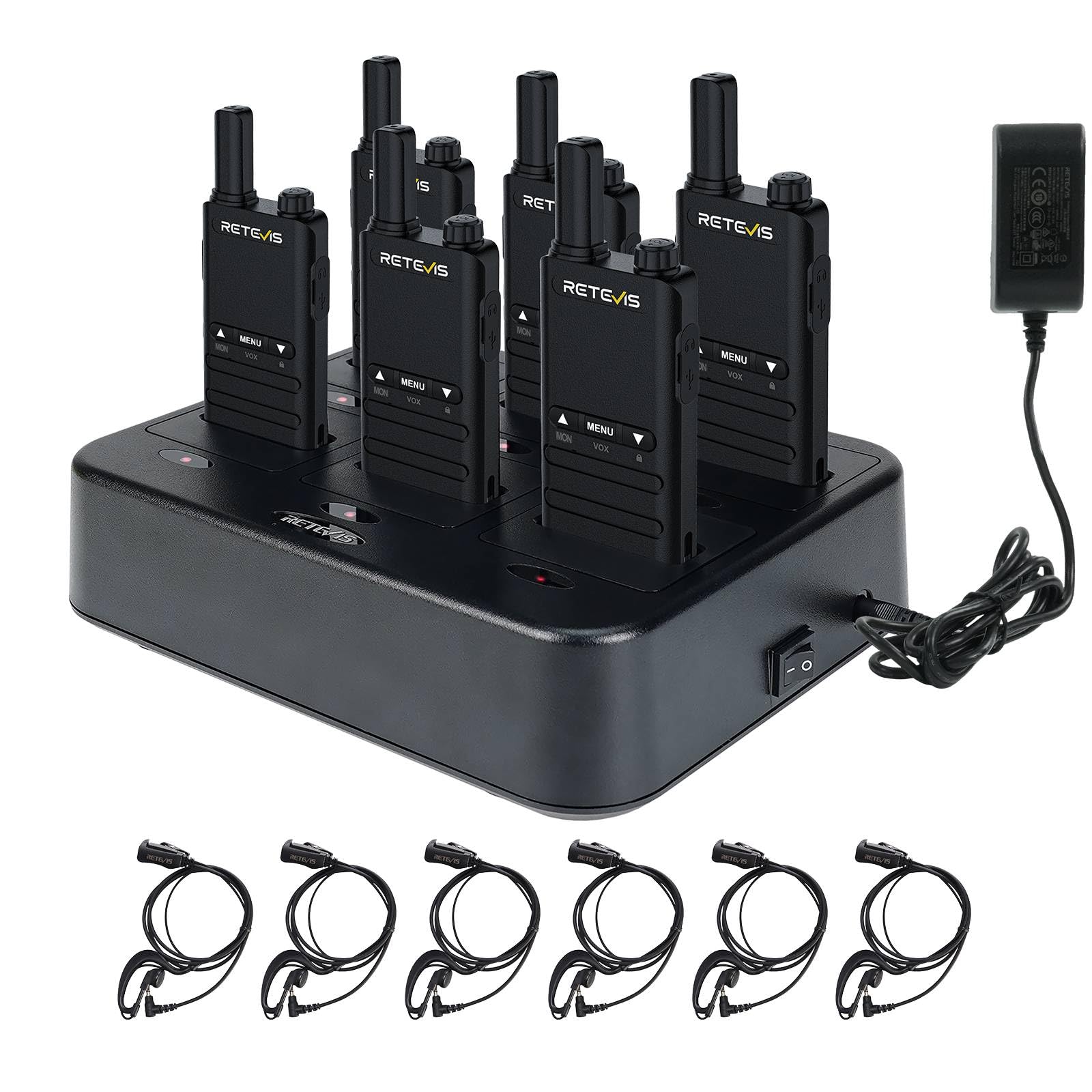 Photo 1 of Retevis B3B Walkie Talkie Earpiece with Mic, USB-C, 1620mAh, Slim, 6 Way Multi Unit Charger, Portabel 2 Way Radio for Restaurant Hotel High-End Retail(6 Pack)