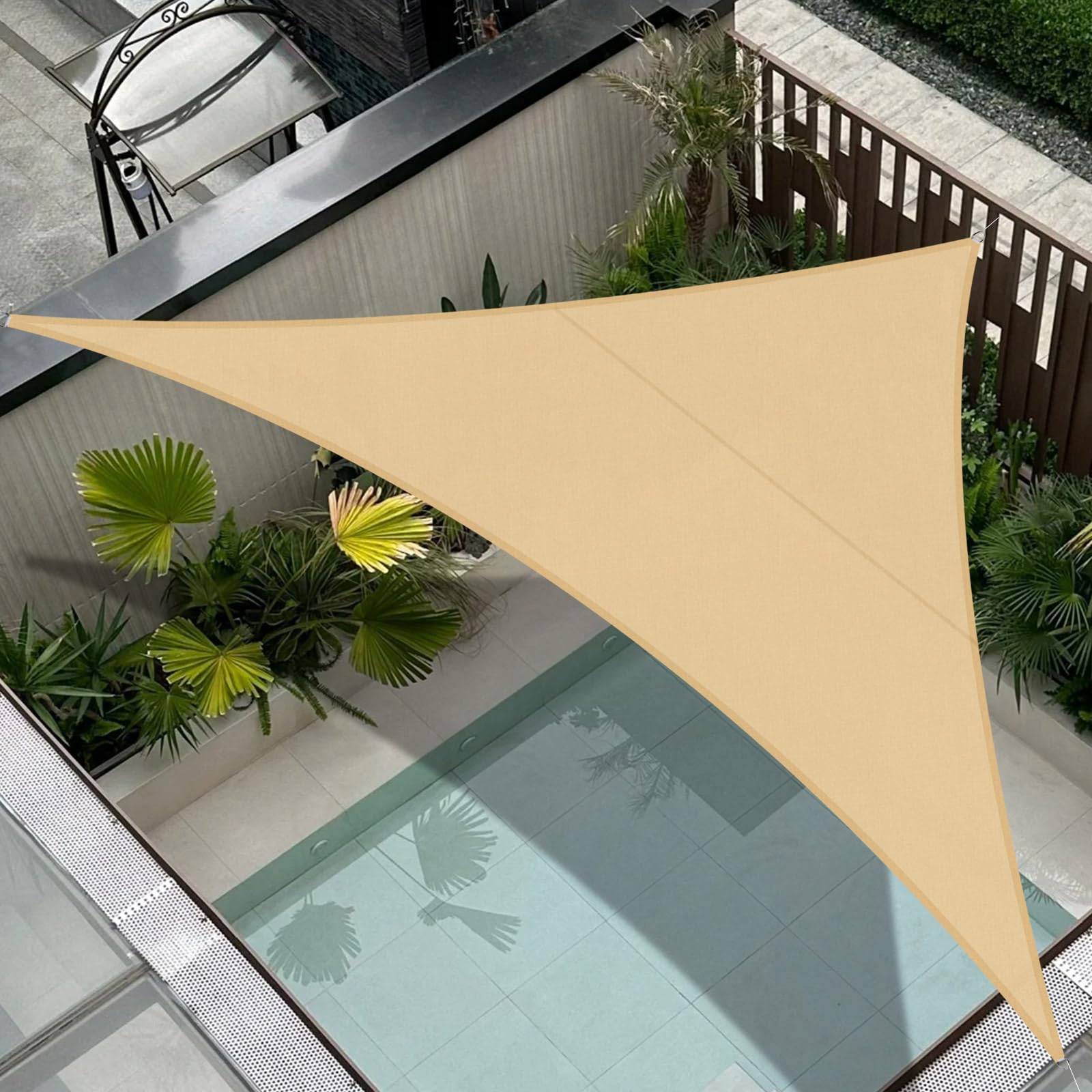 Cool Area Sun Shade Sail 5x5x7m Triangle Waterproof, suitable for gardens, terraces and other outdoor,Sand