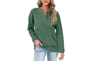 OFEEFAN Womens Casual Sweatshirts Henley Button Up Long Sleeve Tunic Tops