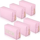 Gerrii 6 Pcs Preppy Patch Makeup Bag PU Leather Cosmetic Pouch Waterproof Cosmetic Pouch with Zipper Portable Travel Toiletry Organizer Bag Makeup Case Gift for Women Friends(Pink)