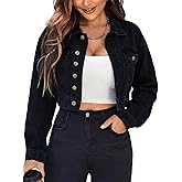 EMMIOL Cropped Denim Jacket for Women Vintage, Oversized Jean Jacket Distressed Dark Wash, Baggy Short Coat