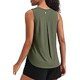 PINSPARK Women's Workout Tank Tops Back Pleat Loose Fit Sleeveless Yoga Athletic Shirts Soft UPF 50+ Cooling Running Gym Tops