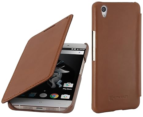 StilGut Book Type Case, Hülle aus Leder für OnePlus X, Cognac