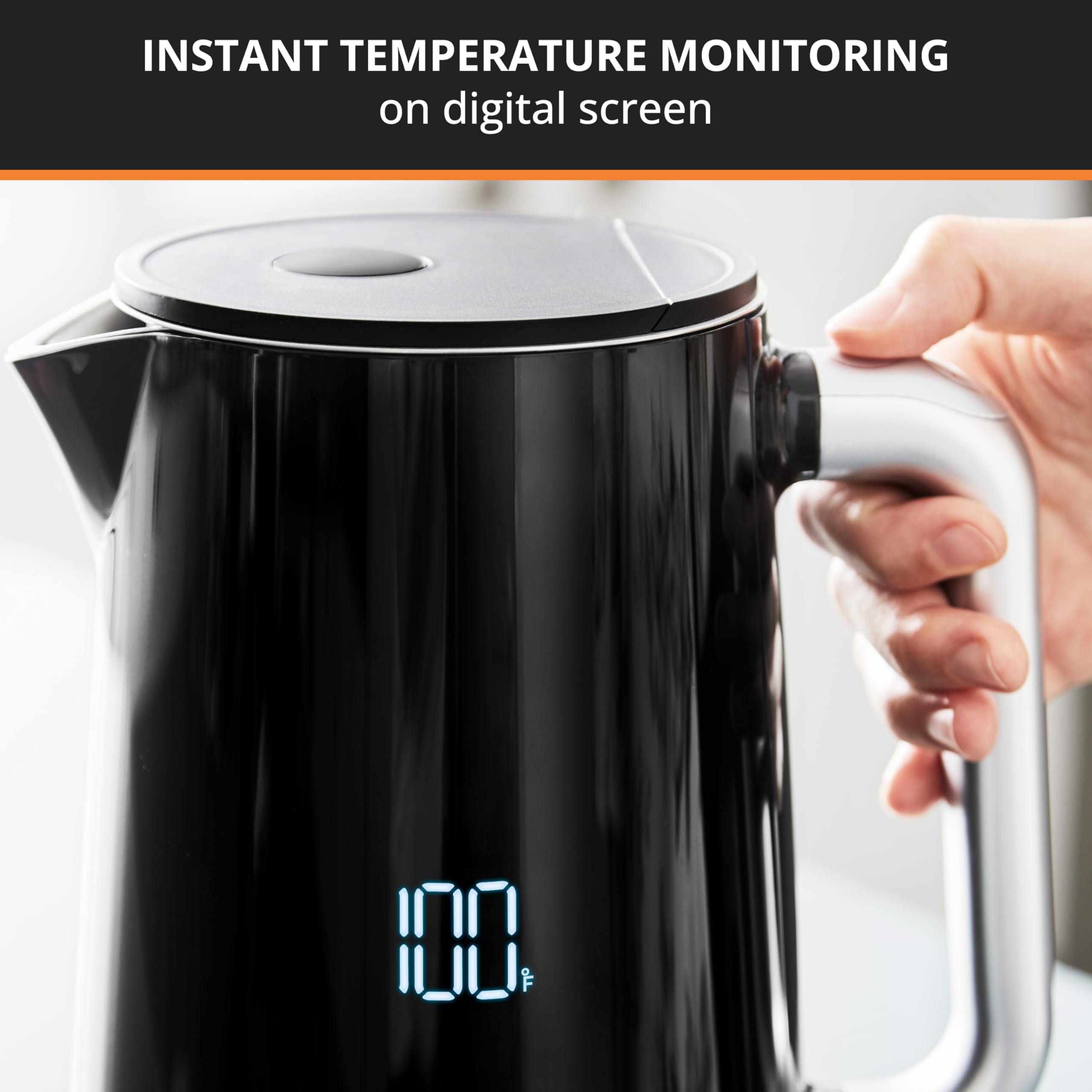 KRUPS Smart Temp Electric Kettle: 1.7L Capacity, 5 Precise Temperature Settings, Digital Display, Cool-Touch Exterior, Cordless Design for Tea and Coffee Lovers - Image 3