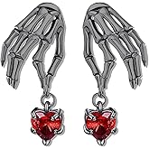 MALOYANVE Skeleton Earrings Goth Gothic 925 Sterling Silver Black Hollowed Skull Hand with Crystal Stud Earrings Halloween Jewelry for Women Men