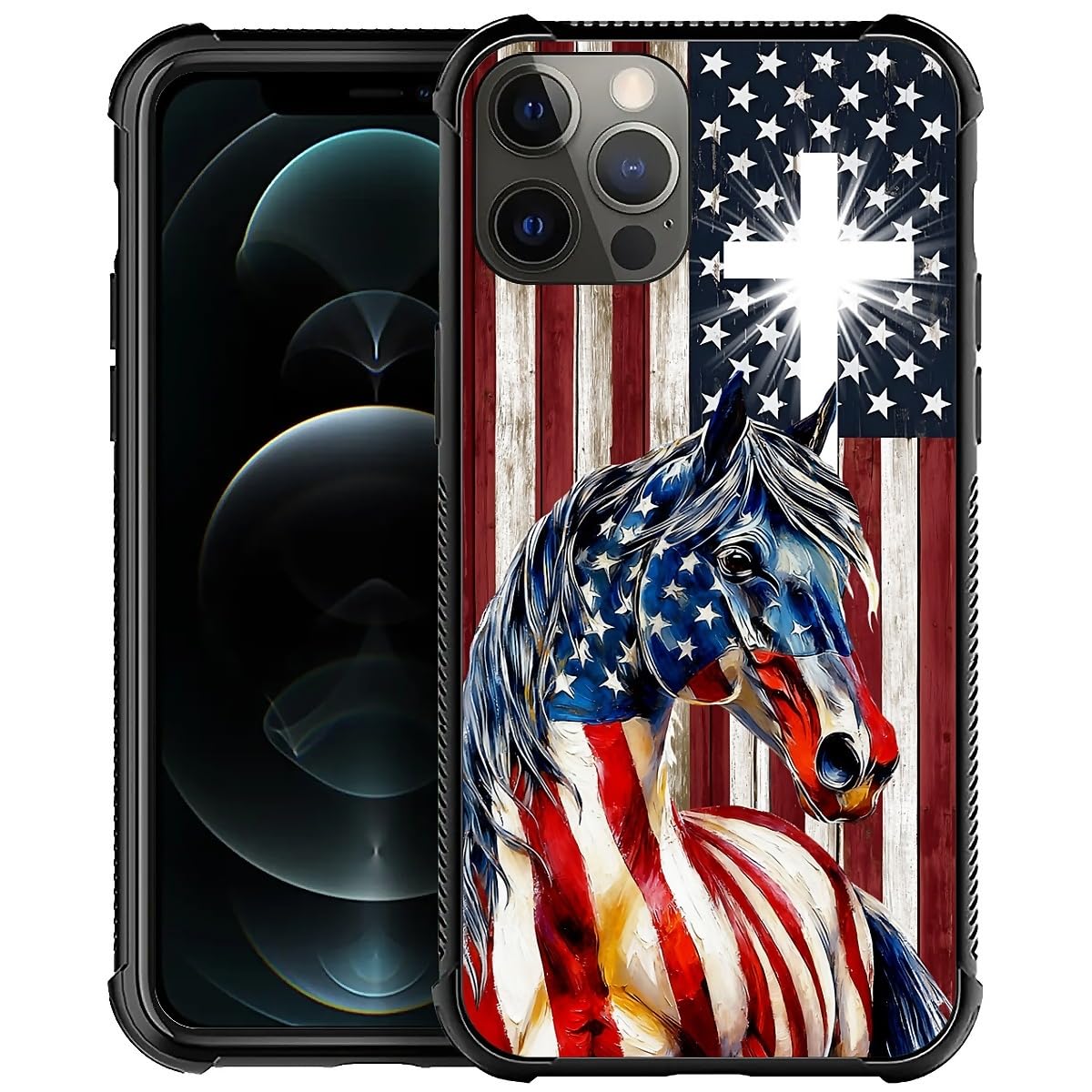 Deaorew for iPhone 15 Pro Max Case | Classic Slim Cover Design | American Flag Horse Cross