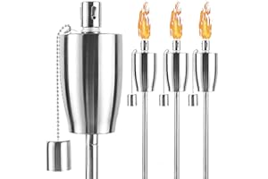 FAB BASED Oil Torch Lamp Torch for Patio/Garden/Lawn/Backyard - 55 inch - Stainless Steel - Fiber Glass Wick - Set of 4 Pieces-Outdoor Oil Lamp for Citronella