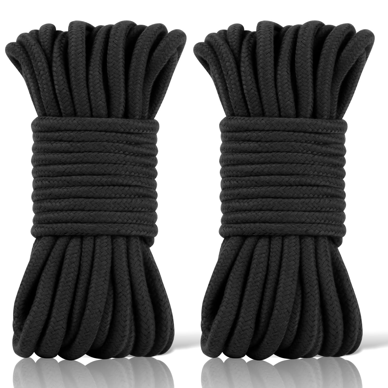 lohey 2 Pack Soft Cotton Rope, 10 M/33 Feet 8 MM Thick Multipurpose Durable Long Rope All Purpose Black Rope Cord for DIY Craft Projects Hanging Bundling