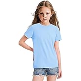 KEREDA Girls Shirts Short Sleeve Soft Cotton T-Shirts Plain Tees Tops Clothes for Kids