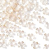 CTEAKOP 100 Pcs Flower Beads for Jewelry Making, Gold-Plated Flower Charms, Cherry Blossom Beads, Acrylic Floral Beads for Crafts, Bracelets (Creamy White)