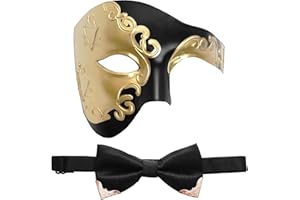 Yookat Half Face Masquerade Mask and Bow Tie Mardi Gras Vintage Carnival Mask for Halloween