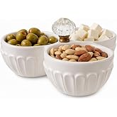 Mud Pie Circa Door Knob Triple Dip Bowl Set, Dolomite Chip and Dip Server | Circa Dolomite Triple Dip Server Features Bowls 2.5 Inches Tall And 3.5 Inches Wide