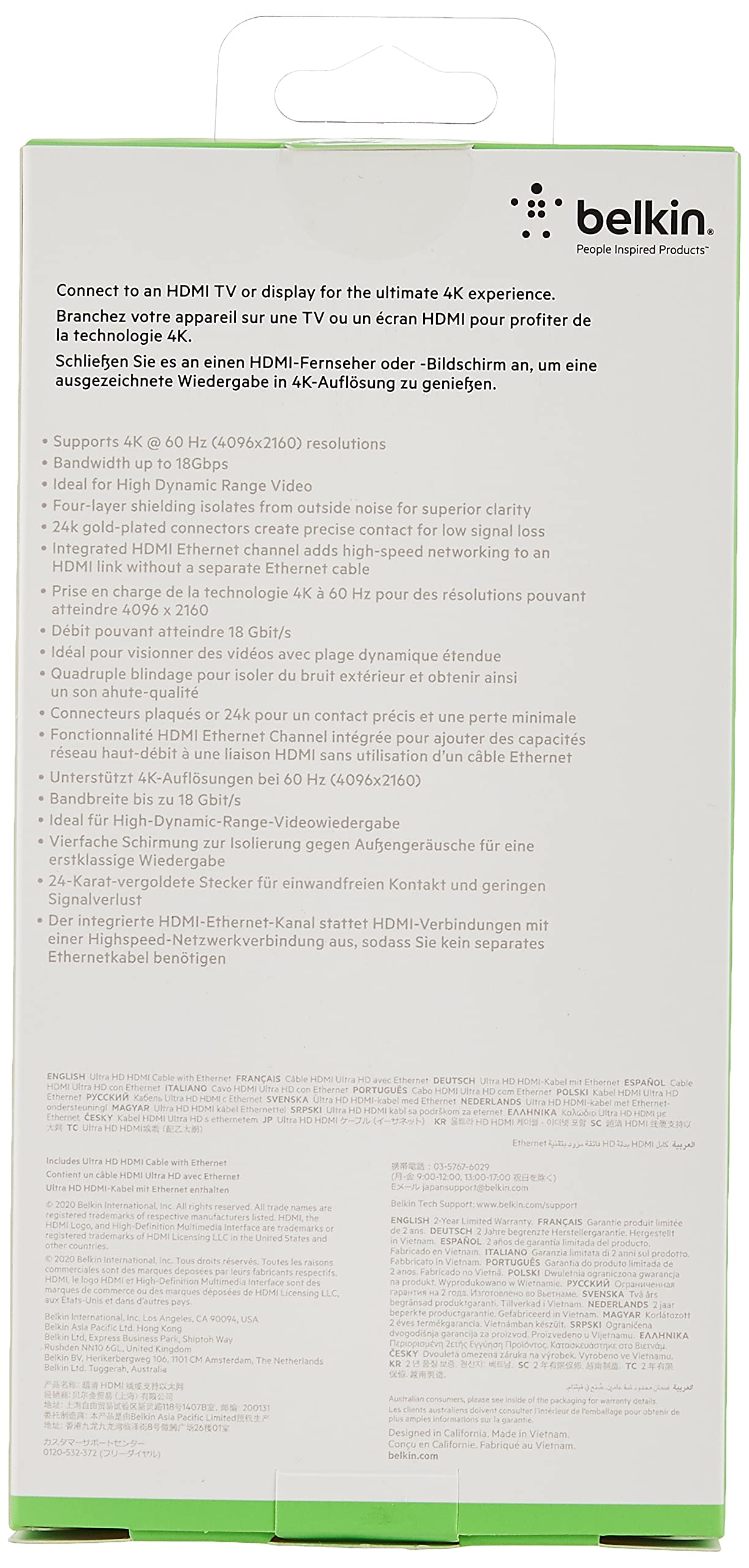 Belkin HDTV High-Speed HDMI Cable with Ethernet, 4K / Ultra HD Compatible (1 Meter / 3.3 Feet)