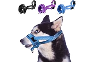 SlowTon Soft Dog Muzzle, Adjustable Padded Nylon Muzzle for Large Medium Dogs Anti Chewing Barking Biting, Allow Dog Pant & Drink (Blue, L)
