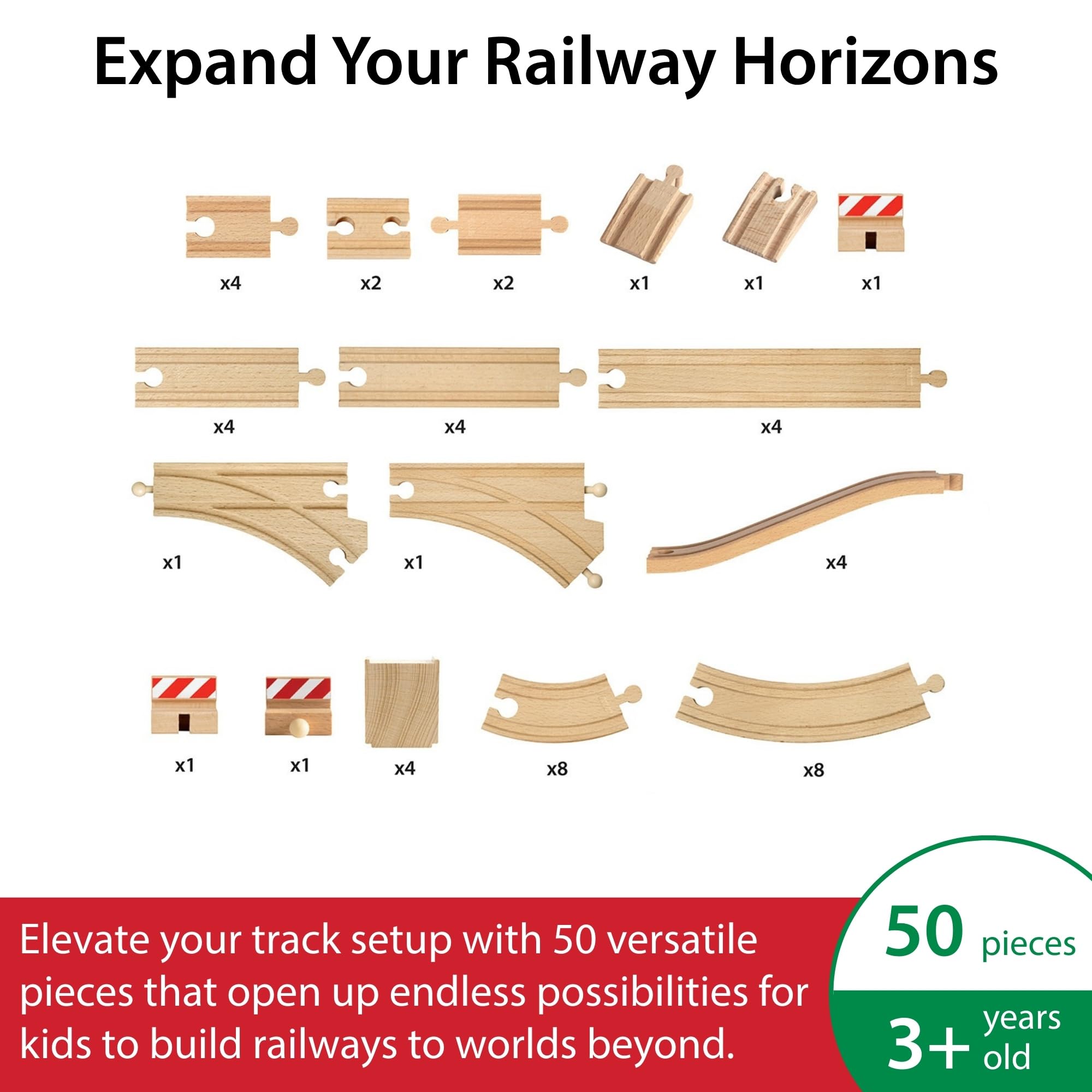 BRIO World Special Track Pack - 50-Piece Set - FSC-Certified Wooden Train Track Pieces - Expand Creativity - Compatible with All BRIO Railway Sets - Kids Ages 3 & Up