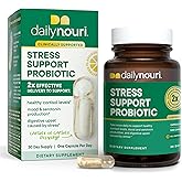 Daily Nouri Stress Support Probiotics for Women & Men | Mood & Cortisol Support | Gut-Brain Axis + Digestive Support | 3 Clinically Studied Strains + Omega | 30-Day Supply