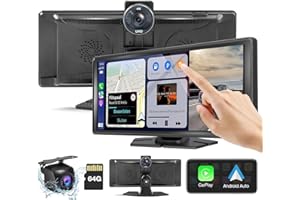 WKREUOAR Portable CarPlay Touchscreen for Car,Wireless Carplay & Android Auto Car Play 10.26" IPS Screen with 4K+1080P Dash Cam with Voice Control/Bluetooth/Mirror Link/AirPlay (4K+1080P)