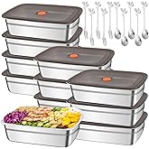 Moodaily 10Pcs 316 Stainless Steel Food Storage Containers Airtight Lids 50oz/1500ml Fresh-keeping Metal Refrigerator Container Metal Meal Container