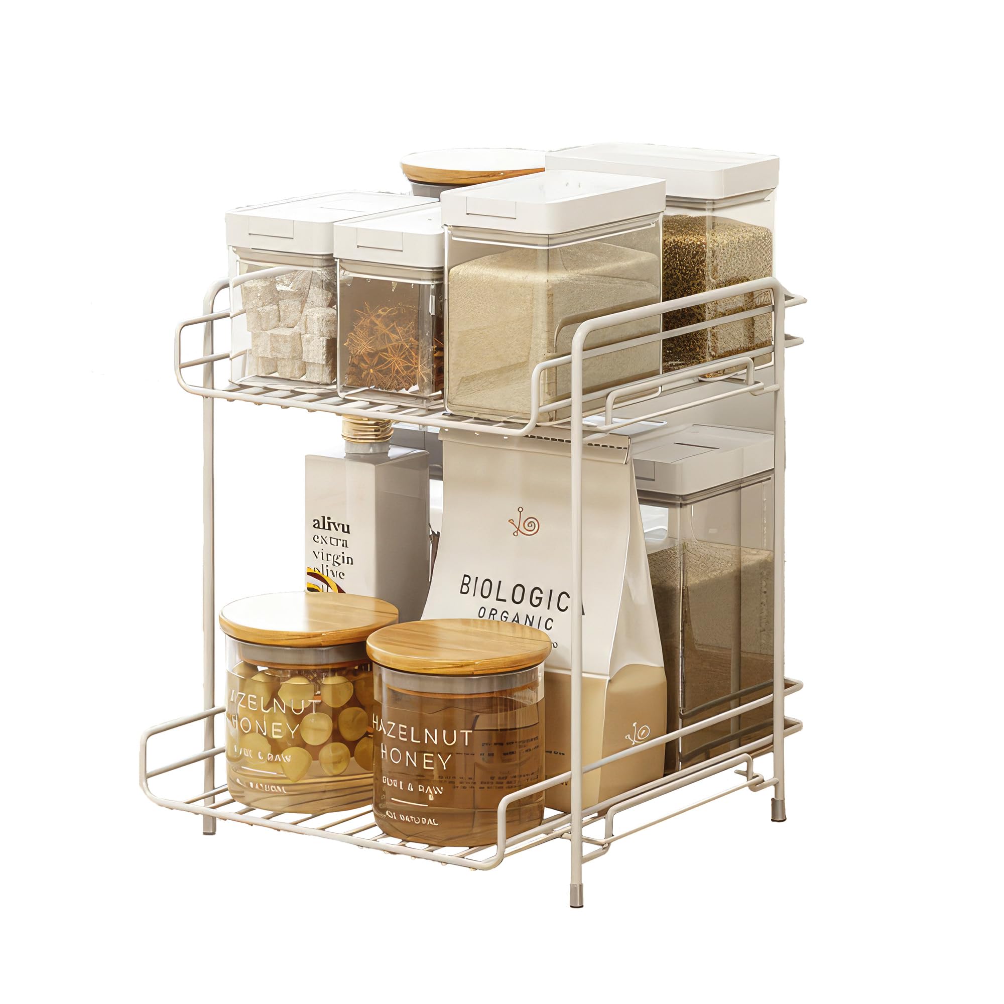 Kempt Kitchen or Bathroom Worktop Organiser, Multi-Purpose Shelf for Kitchen or Bathroom Storage, Under Sink Storage, White Storage Rack