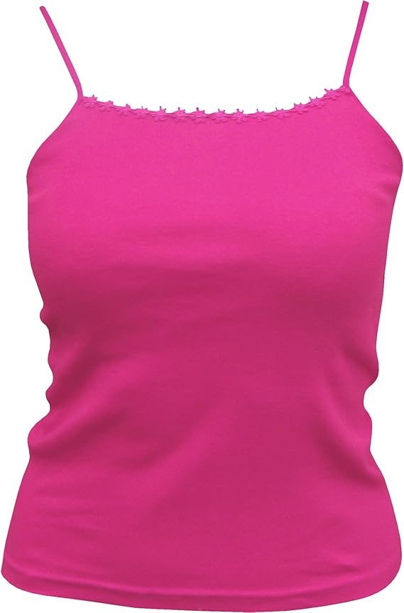 Ladies Plain Strappy Summer Vest Top with Floral Daisy Trim (Small (8