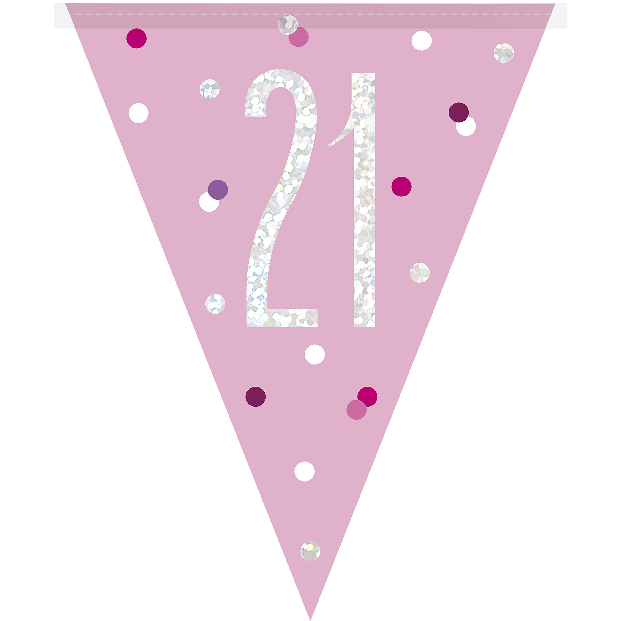 "21" Plastic Pennant Banner - 9' | Pink and Silver | 1 Pc.