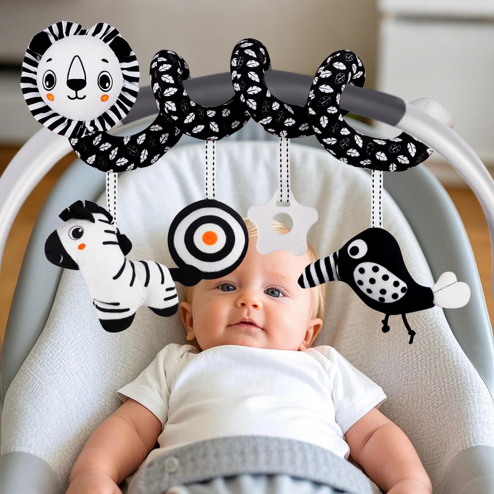 vocheer Hanging Toys for Car Seat Crib Mobile, Infant Baby Spiral Plush Toys for Crib Bed Stroller Car Seat Bar (Lion)