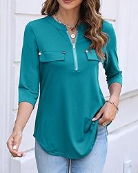 Halife Three Quarter Sleeve Tops Woman V Neck