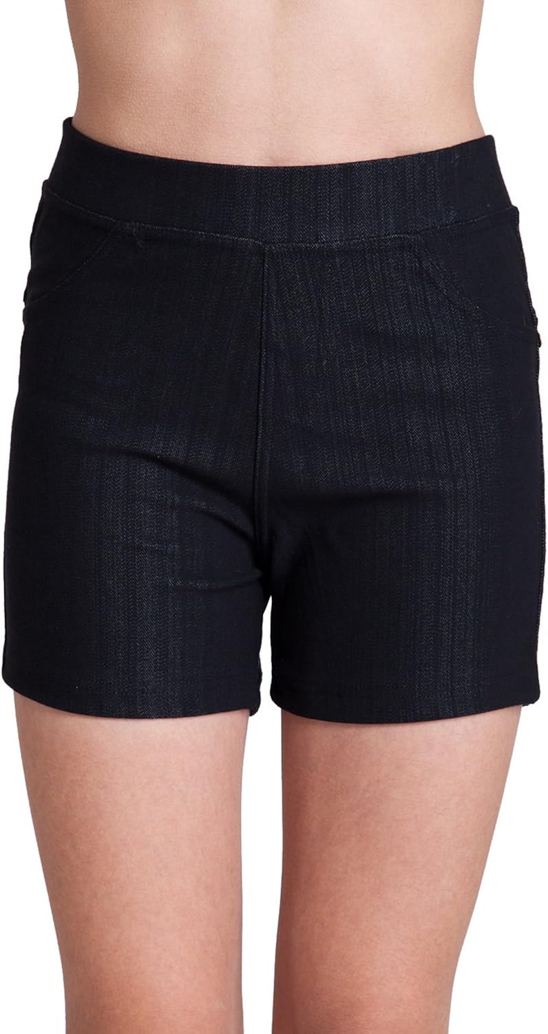 Ladies Black High Waist Denim Stretch Shorts at Amazon Women’s Clothing