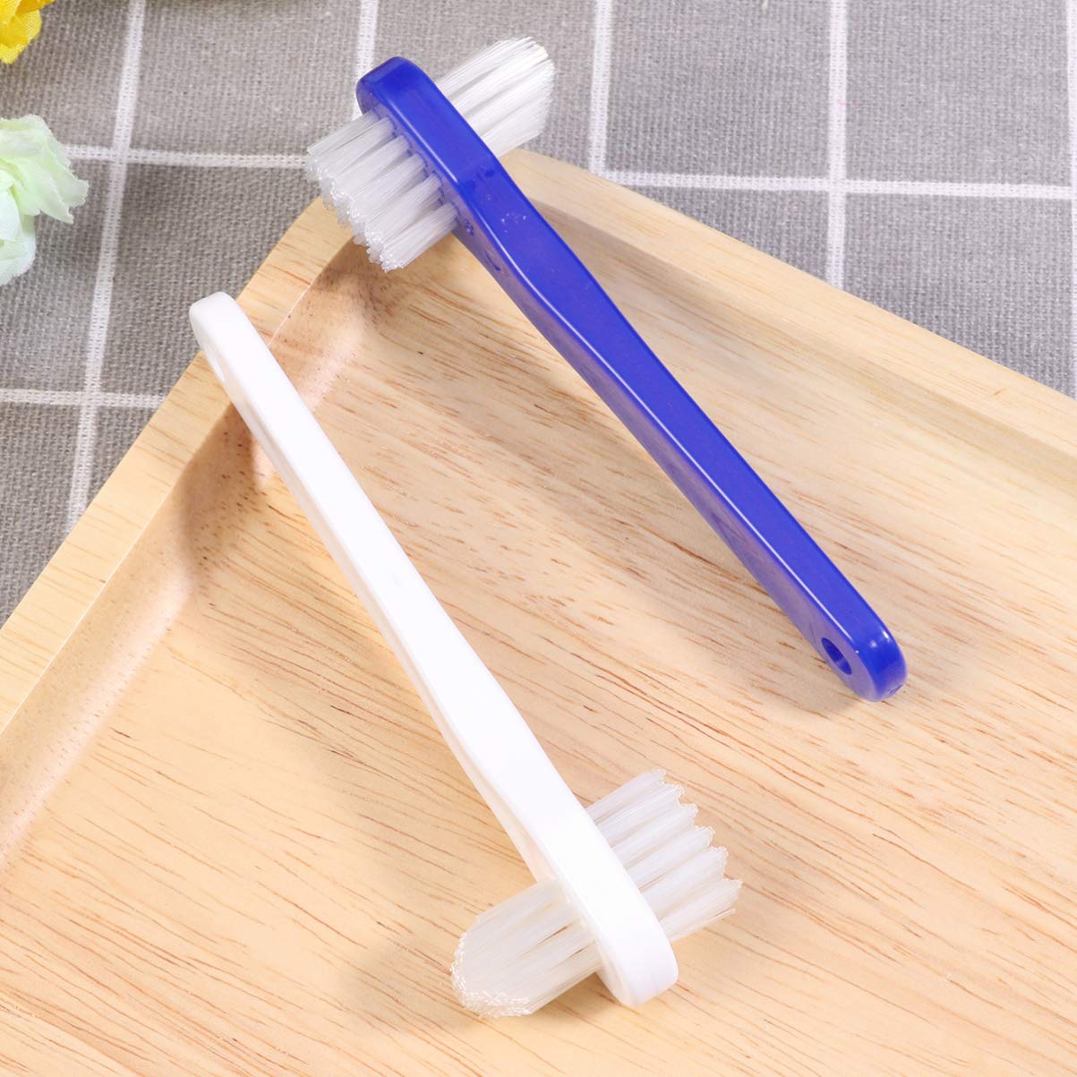 SUPVOX 4pcs Denture Brush T Shape Dual Heads Denture Care Cleaning Tool (White + Blue) : Beauty