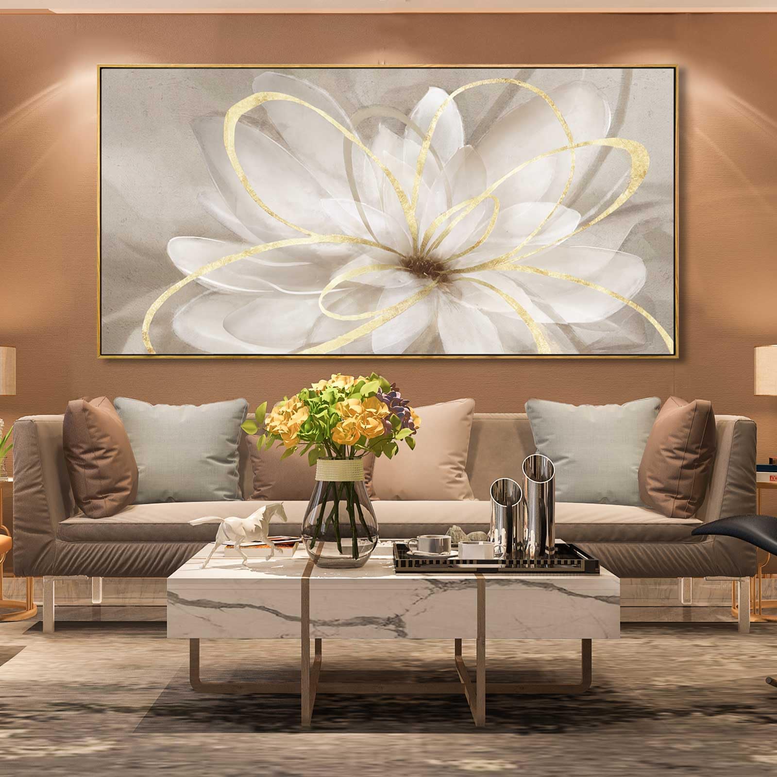 SOUGUAN Room Decor Large Canvas Wall Art Living Room Decor Gold Wall ...
