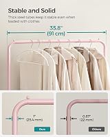 SONGMICS Clothes Rack on Wheels 91 cm Long Rail with Storage Shelf Jelly Pink view 4
