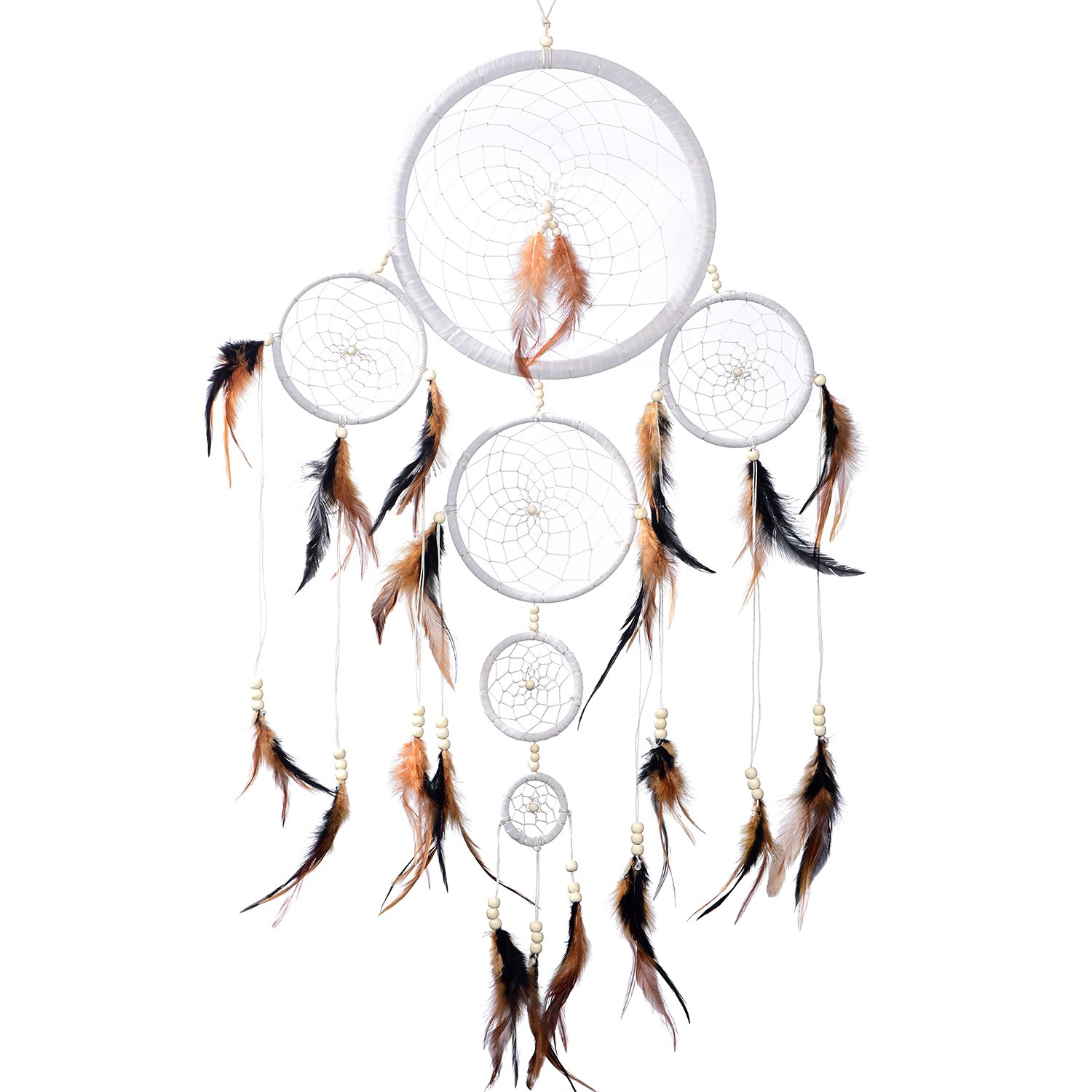 Big XXL Size Dreamcatcher for good dreams with pearls and real feathers white Ø 11.02" - 28 cm