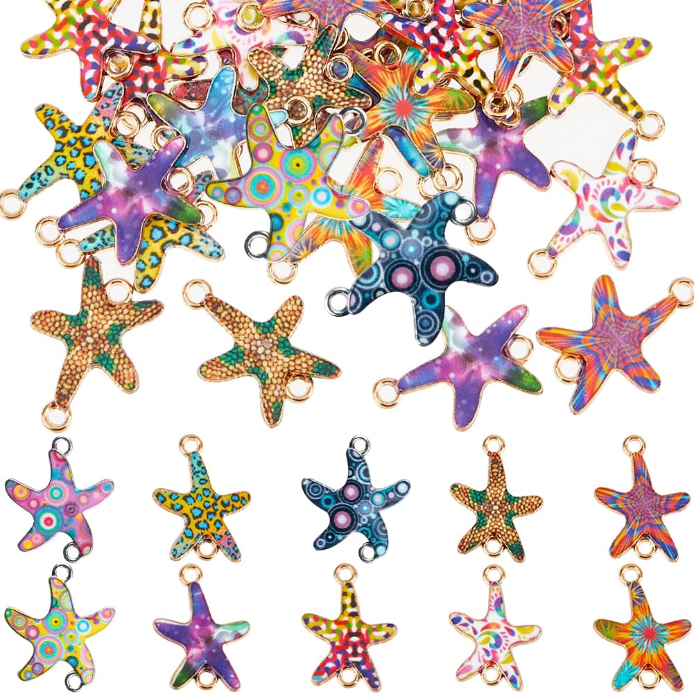 SUNNYCLUE 60Pcs Multi-colored Starfish Charms DIY Charm Set for Jewellery Making