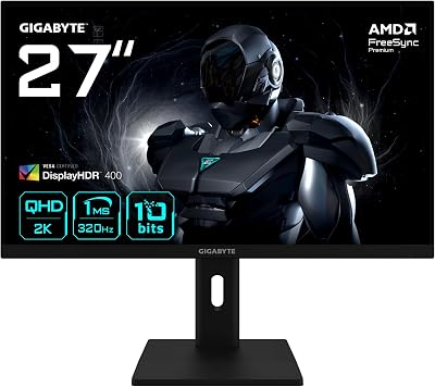 GIGABYTE G27Q3 27" 2K QHD Monitor de Gaming - 2560 x 1440, 320Hz, 1ms, 350 CD/m², FreeSync Premium, Ecrã HDR400, HDMI 2.0, DisplayPort 1.4