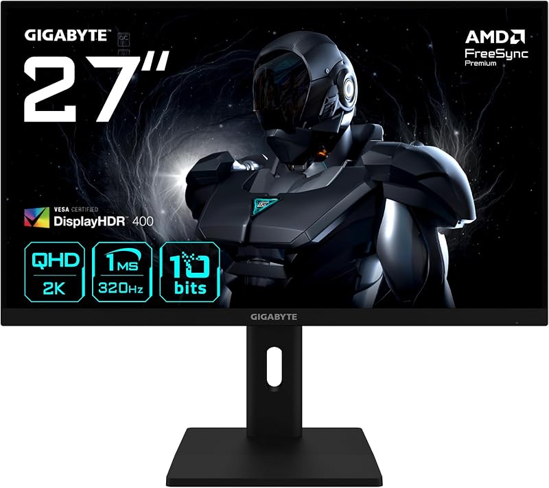 GIGABYTE G27Q3 27" 2K QHD Monitor de Gaming - 2560 x 1440, 320Hz, 1ms, 350 CD/m², FreeSync Premium, Ecrã HDR400, HDMI 2.0, DisplayPort 1.4