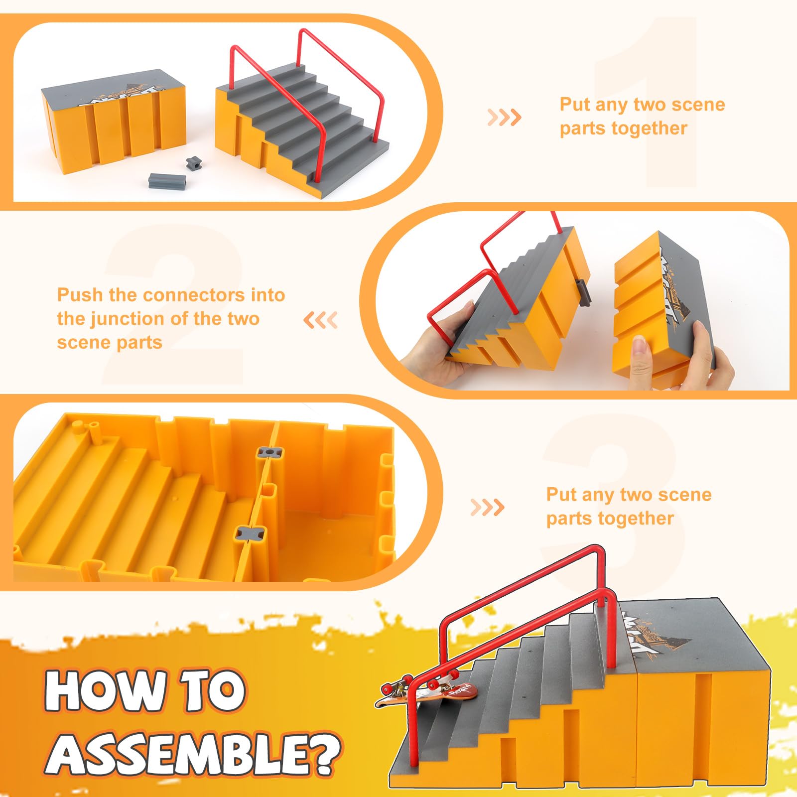 Finger Skateboard Park Kits,14-in-1 Bigger Finger Skateboard Ramp Set with 14 Ramps,8 Fingerboards,1 Finger Bike, Skate Park Kit,Fingerboard Skatepark Half Pipe Toys Gifts for Ages 3+