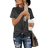 Blooming Jelly Womens Leopard Print Tops Short Sleeve Round Neck Casual T Shirts Tees