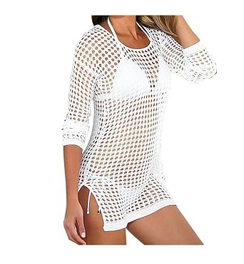 Butterme Womens Split Bikini Blouse Cover Up Hollow Out Knit Crochet Tunic Coverup Beachwear