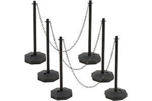 Outspurge 6 Pack Traffic Barricade Delineator Post with Fillable Base, Crowd Control Barriers, Cones for Parking Lot, Adjustable Stanchions with 5.4FT Plastic Chain Outdoor and Indoor (Black)