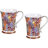 KAMMAK Bone China Coffee Mugs, 9.4oz Floral Tea Cups with Handle, Set of 2 | Porcelain and Ceramic Drinkware for Espresso, Latte, Cocoa and Americano, Cute Design for Coffee and Tea Lovers, YX08