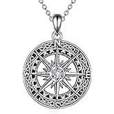 POPLYKE Compass Necklace for Men Sterling Silver Celtic Knot Necklace Compass Pendant Graduation Jewelry Gift for Men