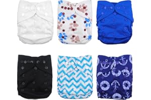 Babygoal Cloth Diaper Covers for Fitted Diapers and Prefolds with Double Gusset,Adjustable Reusable for Baby Boys, 6pcs Covers+One Wet Bag 6DCF02