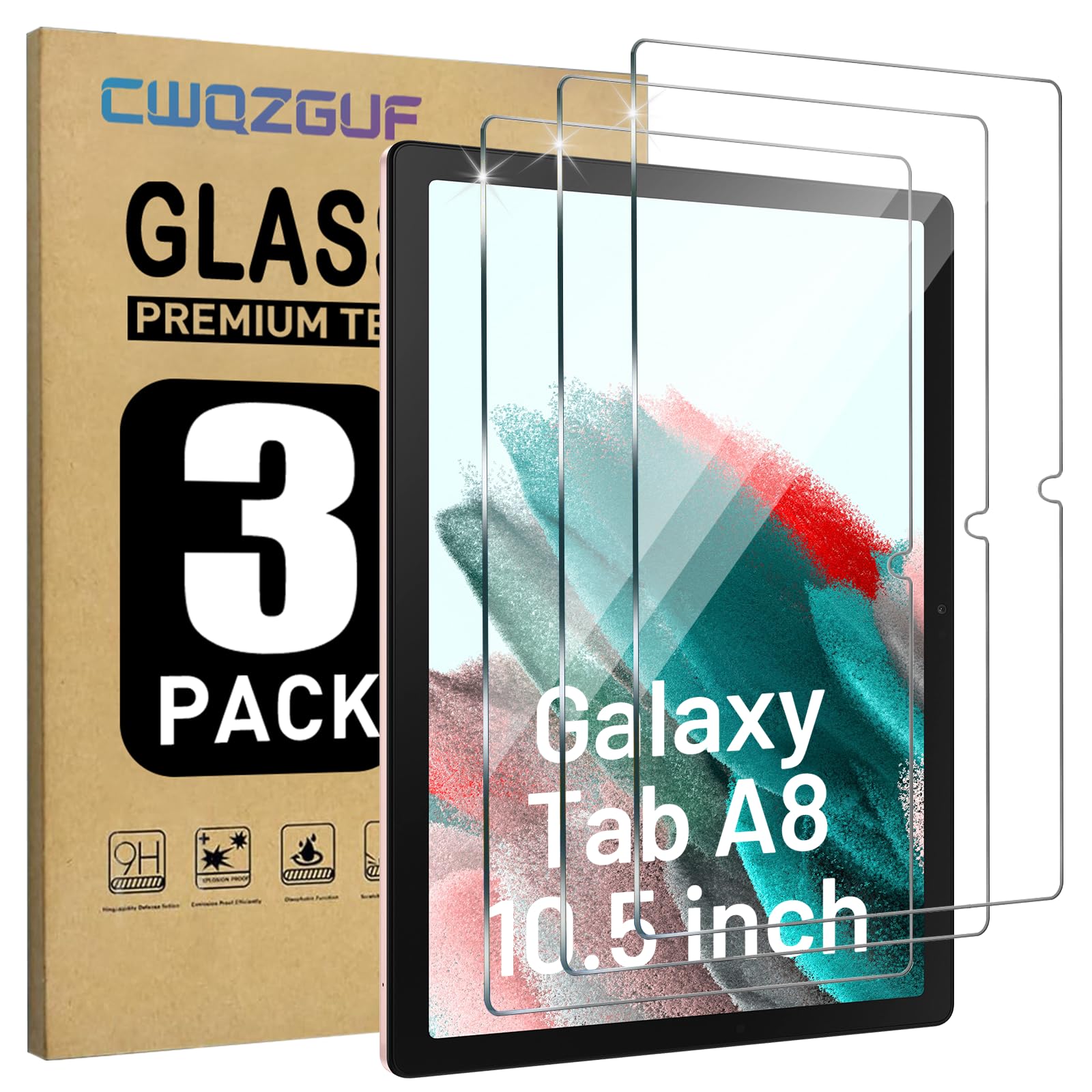 Photo 1 of CWQZGUF 3 Pack Galaxy Tab A8 10.5 Inch Tempered Glass Screen Protector, 9H Hardness, High Clarity, Anti-Shatter, Bubble Free for Samsung Galaxy Tab A8 Screen Protector