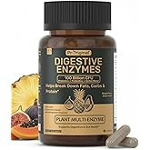 Digestive Enzymes Supplement with 100 Billion CFU Organic Probiotic & Prebiotic - Multi-Enzyme Formula for Women & Men - Supports Digestive & Gut Health, Aids Protein, Carb & Dairy Digestion, 60 Caps
