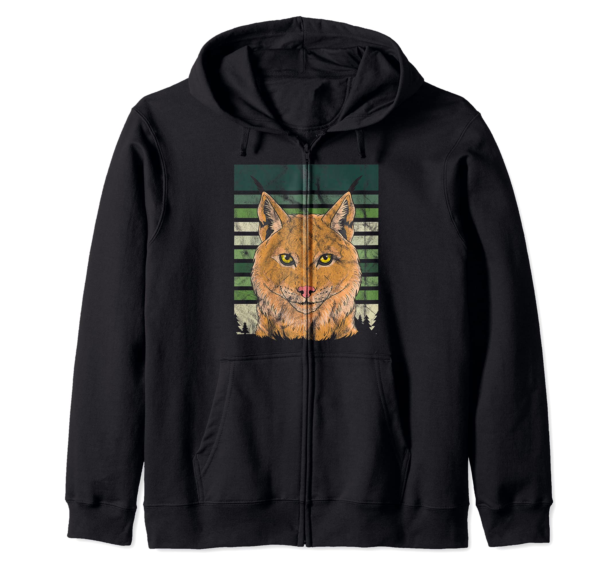 Vintage Lynx Wild Cat Forest Retro Zip Hoodie