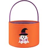 OIASKET Halloween Trick or Treat Bucket，Halloween Pumpkin Basket Candy Bag for Kids Gift Basket-Orange Ghost